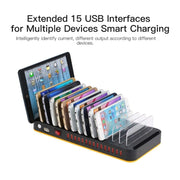 WLX-815P 180W 15 Ports USB Fast Charging Dock Smart Charger with Holder, UK Plug