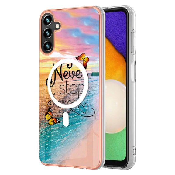 For Samsung Galaxy A34 5G Marble Pattern Dual-side IMD Magsafe TPU Phone Case(Dream Butterfly)