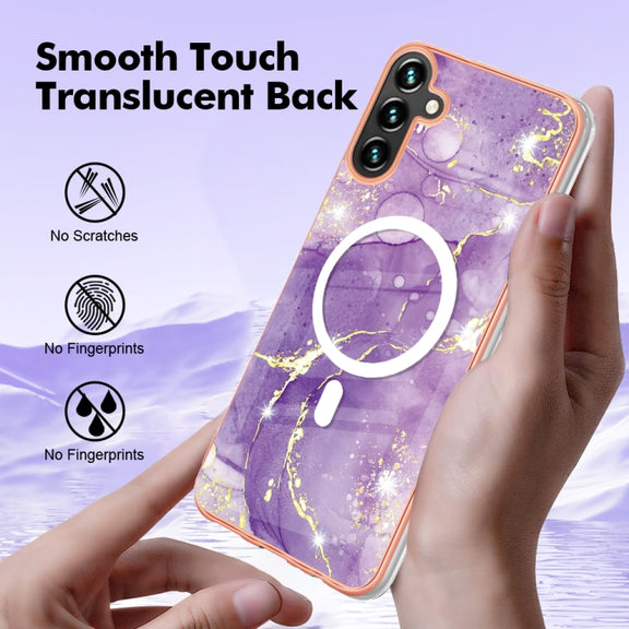 For Samsung Galaxy A54 5G Marble Pattern Dual-side IMD Magsafe TPU Phone Case(Purple 002)
