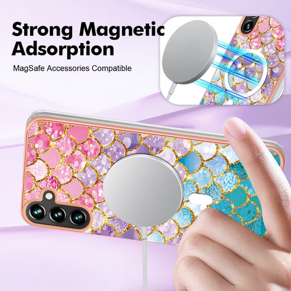 For Samsung Galaxy A54 5G Marble Pattern Dual-side IMD Magsafe TPU Phone Case(Colorful Scales)