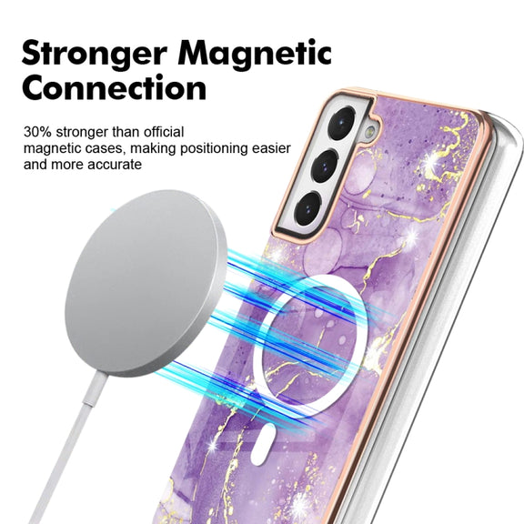 For Samsung Galaxy S21 FE 5G Marble Pattern Dual-side IMD Magsafe TPU Phone Case(Purple 002)