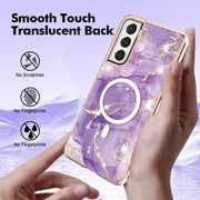 For Samsung Galaxy S21 FE 5G Marble Pattern Dual-side IMD Magsafe TPU Phone Case(Purple 002)