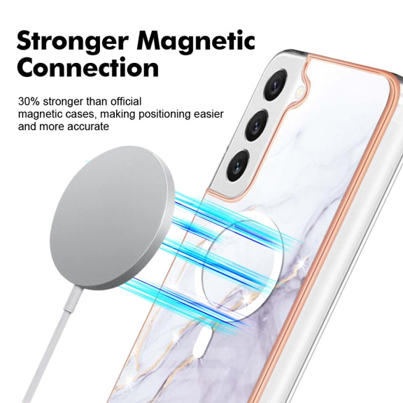 For Samsung Galaxy S22 5G Marble Pattern Dual-side IMD Magsafe TPU Phone Case(White 006)