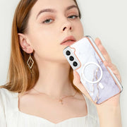 For Samsung Galaxy S22 5G Marble Pattern Dual-side IMD Magsafe TPU Phone Case(White 006)