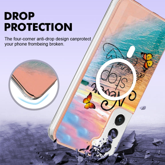 For Samsung Galaxy S22 5G Marble Pattern Dual-side IMD Magsafe TPU Phone Case(Dream Butterfly)