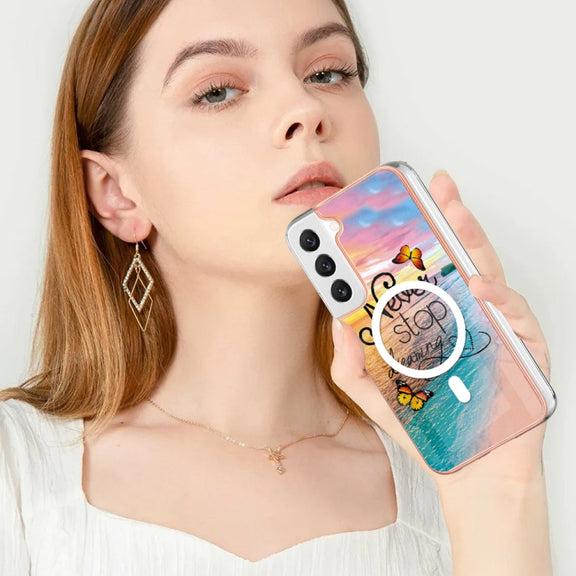 For Samsung Galaxy S22 5G Marble Pattern Dual-side IMD Magsafe TPU Phone Case(Dream Butterfly)
