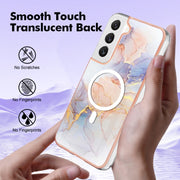 For Samsung Galaxy S22+ 5G Marble Pattern Dual-side IMD Magsafe TPU Phone Case(White Marble)
