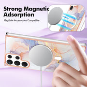 For Samsung Galaxy S22 Ultra 5G Marble Pattern Dual-side IMD Magsafe TPU Phone Case(White Marble)