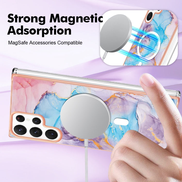 For Samsung Galaxy S22 Ultra 5G Marble Pattern Dual-side IMD Magsafe TPU Phone Case(Blue Marble)