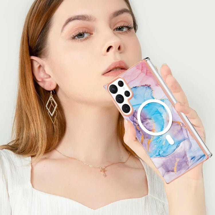 For Samsung Galaxy S22 Ultra 5G Marble Pattern Dual-side IMD Magsafe TPU Phone Case(Blue Marble) - Galaxy S22 Ultra 5G Cases by PMC TechLife | Online Shopping South Africa | PMC TechLife
