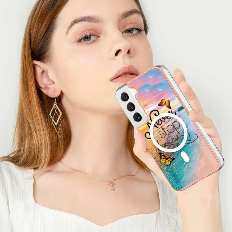 For Samsung Galaxy S23 5G Marble Pattern Dual-side IMD Magsafe TPU Phone Case(Dream Butterfly)