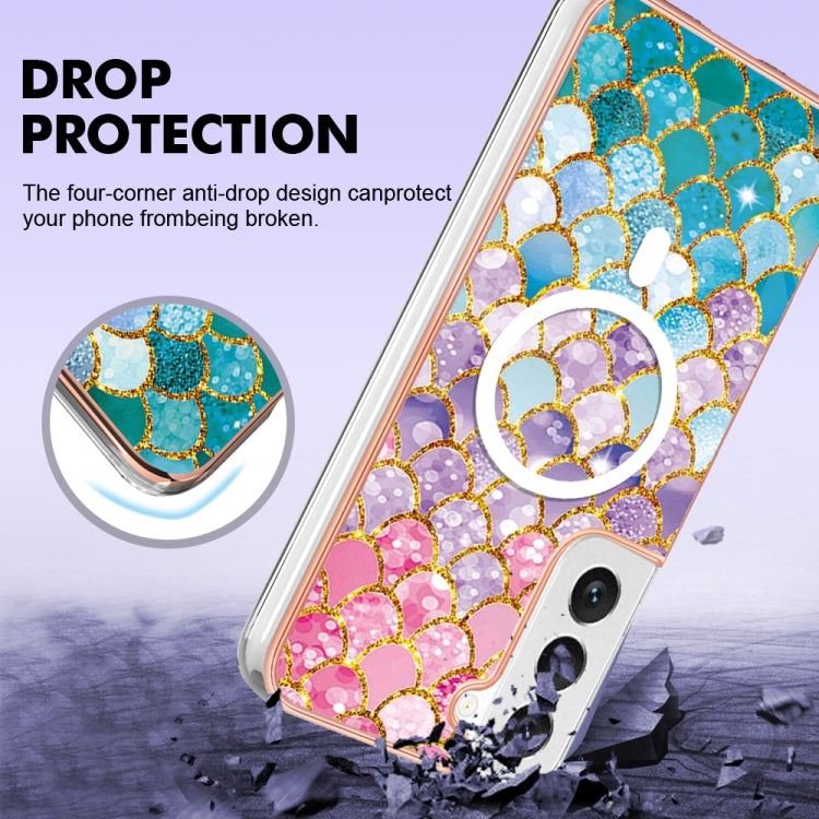 For Samsung Galaxy S23+ 5G Marble Pattern Dual-side IMD Magsafe TPU Phone Case(Colorful Scales)