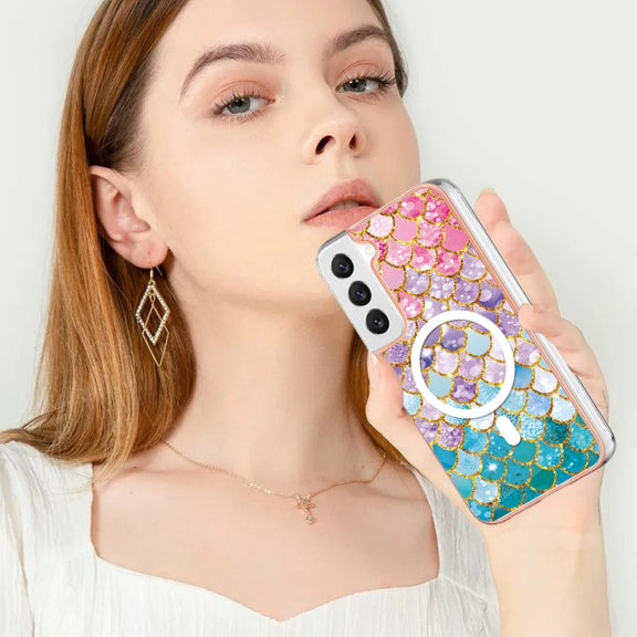 For Samsung Galaxy S23+ 5G Marble Pattern Dual-side IMD Magsafe TPU Phone Case(Colorful Scales)
