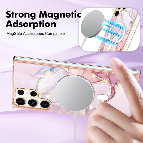 For Samsung Galaxy S23 Ultra 5G Marble Pattern Dual-side IMD Magsafe TPU Phone Case(Rose Gold 005)