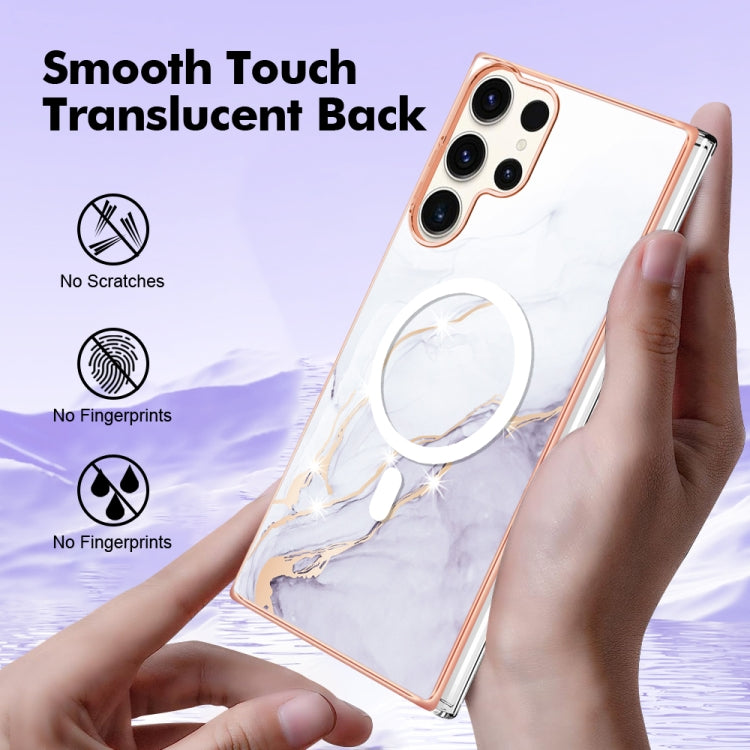 For Samsung Galaxy S23 Ultra 5G Marble Pattern Dual-side IMD Magsafe TPU Phone Case(White 006)