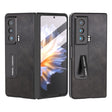 For Honor Magic Vs ABEEL Integrated Two-color Calf Texture PU Phone Case with Holder(Black) - Honor Cases by PMC TechLife | Online Shopping South Africa | PMC TechLife | Buy Now Pay Later Mobicred
