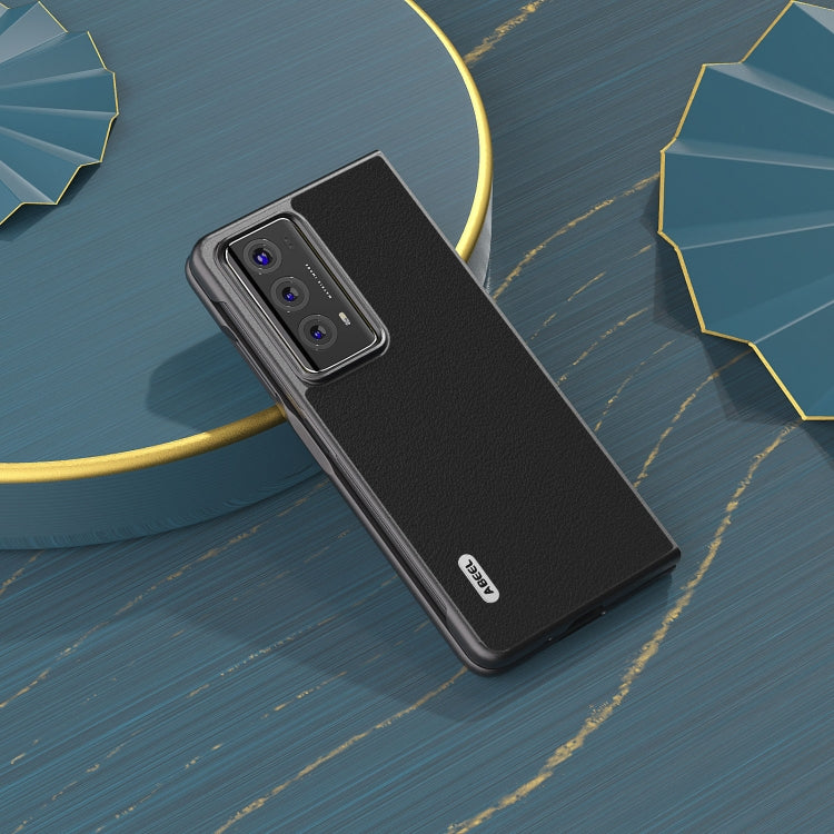 For Honor Magic V2 ABEEL Genuine Leather Wave Black Edge Phone Case(Black) - Honor Cases by PMC TechLife | Online Shopping South Africa | PMC TechLife | Buy Now Pay Later Mobicred