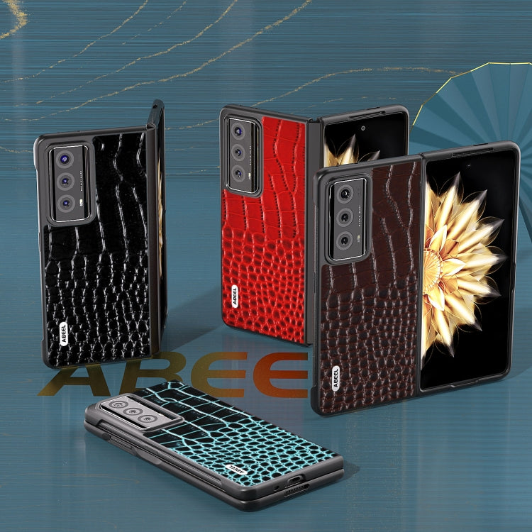 For Honor Magic V2 ABEEL Genuine Leather Crocodile Pattern Black Edge Phone Case(Black) - Honor Cases by PMC TechLife | Online Shopping South Africa | PMC TechLife | Buy Now Pay Later Mobicred