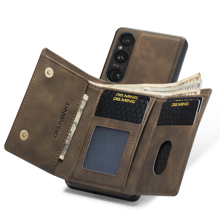 For Sony Xperia 1 V DG.MING M1 Series 3-Fold Multi Card Wallet + Magnetic Phone Case(Coffee)