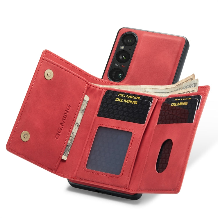 For Sony Xperia 1 V DG.MING M1 Series 3-Fold Multi Card Wallet + Magnetic Phone Case(Red)