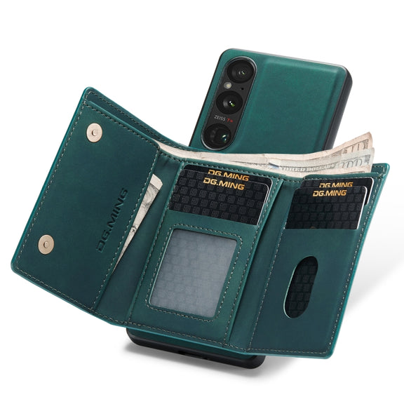 For Sony Xperia 1 V DG.MING M1 Series 3-Fold Multi Card Wallet + Magnetic Phone Case(Green)