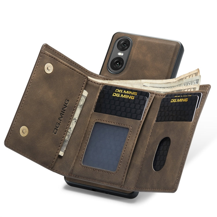 For Sony Xperia 10 VI DG.MING M1 Series 3-Fold Multi Card Wallet + Magnetic Phone Case(Coffee) - Sony Cases by DG.MING | Online Shopping South Africa | PMC TechLife | Buy Now Pay Later Mobicred