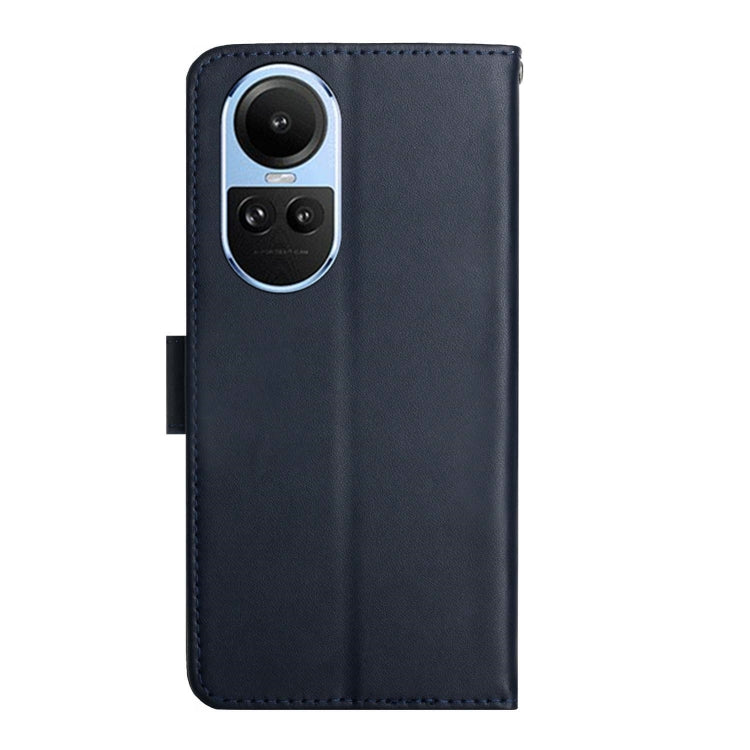 For OPPO Reno10 Global / Reno10 Pro Global HT02 Genuine Leather Fingerprint-proof Flip Phone Case(Blue) - OPPO Cases by PMC TechLife | Online Shopping South Africa | PMC TechLife