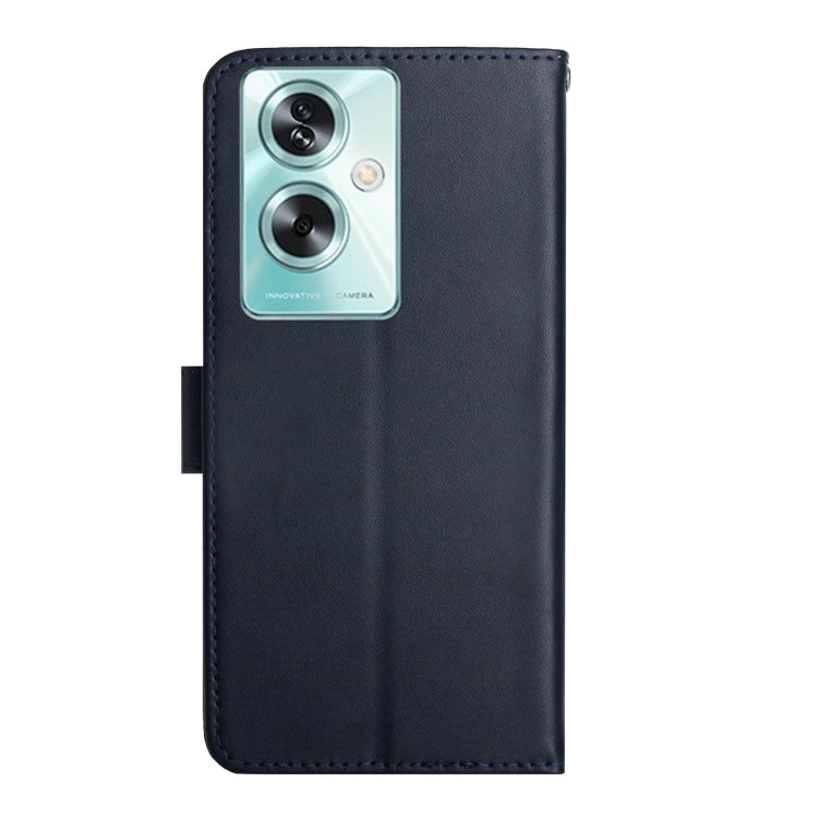 For OPPO Reno11 F 5G/F25 Pro 5G HT02 Genuine Leather Fingerprint-proof Flip Phone Case(Blue) - Reno11 F Cases by PMC TechLife | Online Shopping South Africa | PMC TechLife | Buy Now Pay Later Mobicred