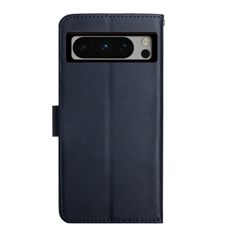 For Google Pixel 8 Pro HT02 Genuine Leather Fingerprint-proof Flip Phone Case(Blue) - Google Cases by PMC TechLife | Online Shopping South Africa | PMC TechLife | Buy Now Pay Later Mobicred