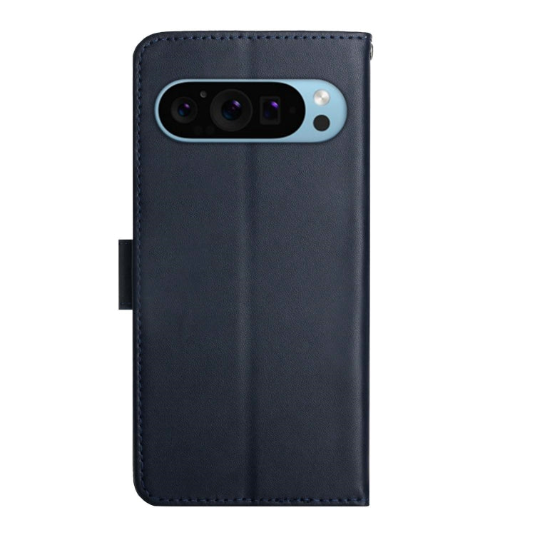 For Google Pixel 9 HT02 Genuine Leather Fingerprint-proof Flip Phone Case(Blue) - free shipping - PMC TechLife - Order now!