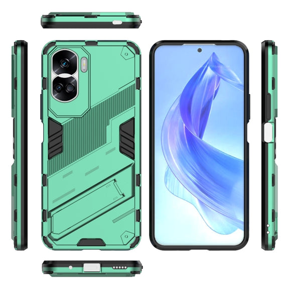 For Honor 90 Lite 5G Global Punk Armor 2 in 1 PC + TPU Phone Case with Holder(Green)