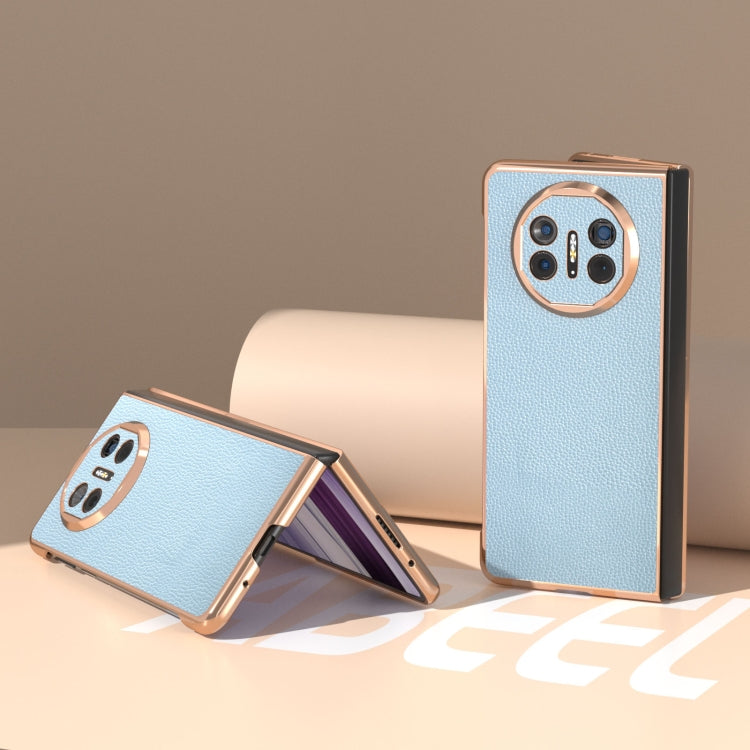 For Huawei Mate X5 Genuine Leather Mino Series Nano Plating Phone Case(Blue) - Huawei Cases by PMC TechLife | Online Shopping South Africa | PMC TechLife | Buy Now Pay Later Mobicred