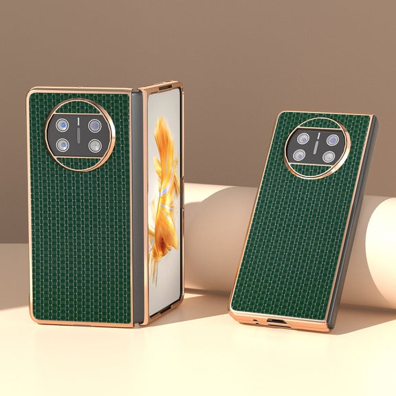 For Huawei Mate X3 Genuine Leather Luxury Series Nano Plating Phone Case(Dark Green)