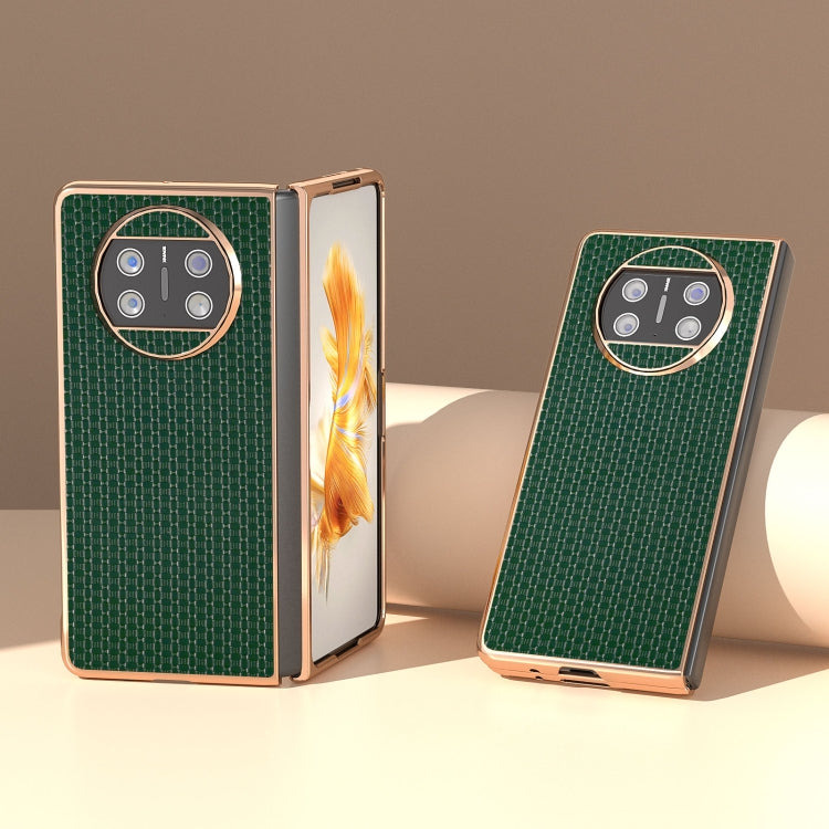 For Huawei Mate X3 Genuine Leather Luxury Series Nano Plating Phone Case(Dark Green)