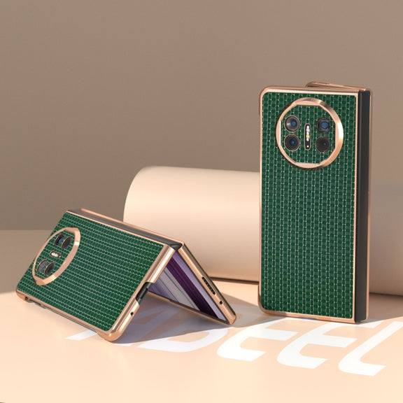 For Huawei Mate X5 Genuine Leather Luxury Series Nano Plating Phone Case(Dark Green)