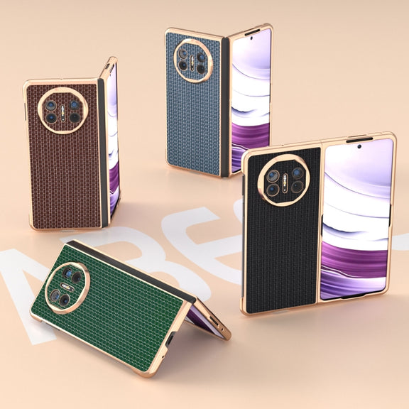 For Huawei Mate X5 Genuine Leather Luxury Series Nano Plating Phone Case(Dark Green)