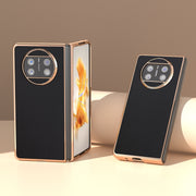For Huawei Mate X3 Genuine Leather Silk Series Nano Plating Phone Case(Black)
