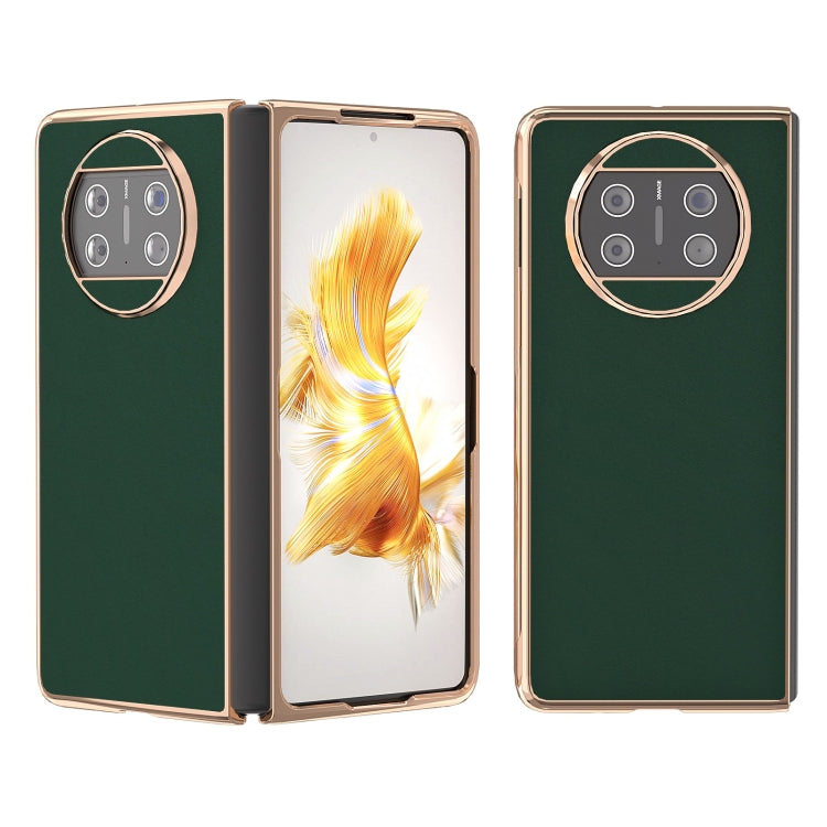For Huawei Mate X3 Genuine Leather Silk Series Nano Plating Phone Case(Dark Green) - Huawei Cases by PMC TechLife | Online Shopping South Africa | PMC TechLife | Buy Now Pay Later Mobicred