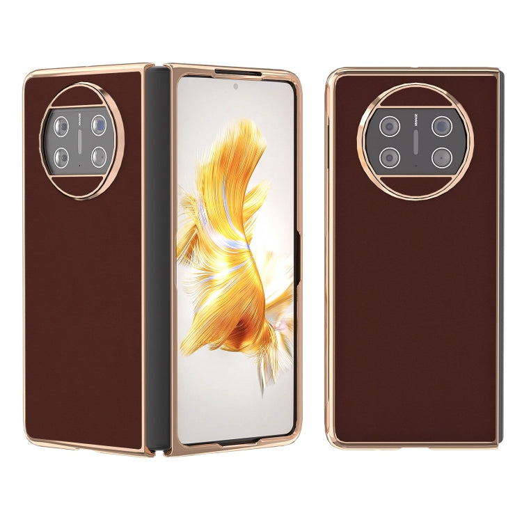 For Huawei Mate X3 Genuine Leather Silk Series Nano Plating Phone Case(Coffee) - Huawei Cases by PMC TechLife | Online Shopping South Africa | PMC TechLife | Buy Now Pay Later Mobicred