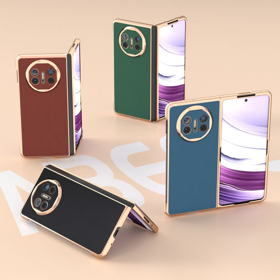 For Huawei Mate X5 Genuine Leather Silk Series Nano Plating Phone Case(Dark Green)