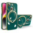 For iPhone 14 Multifunction Electroplating MagSafe Holder Phone Case(Dark Green) - iPhone 14 Cases by PMC TechLife | Online Shopping South Africa | PMC TechLife