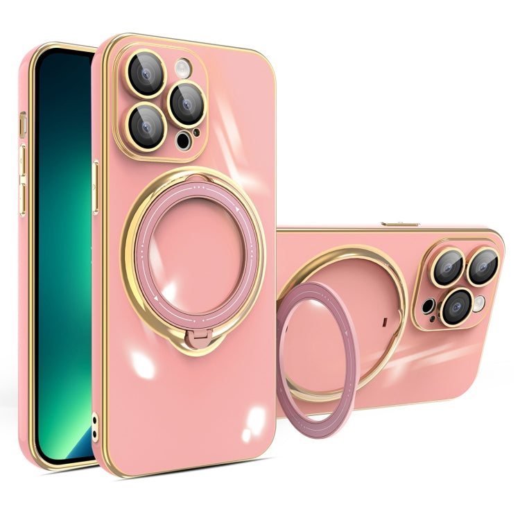 For iPhone 13 Pro Multifunction Electroplating MagSafe Holder Phone Case(Pink) - iPhone 13 Pro Cases by PMC TechLife | Online Shopping South Africa | PMC TechLife