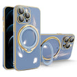For iPhone 12 Pro Max Multifunction Electroplating MagSafe Holder Phone Case(Blue) - iPhone 12 Pro Max Cases by PMC TechLife | Online Shopping South Africa | PMC TechLife