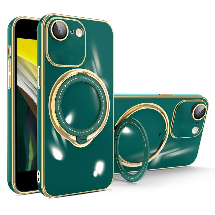 For iPhone SE 2022 / 2020 / 8 / 7 Multifunction Electroplating MagSafe Holder Phone Case(Dark Green) - More iPhone Cases by PMC TechLife | Online Shopping South Africa | PMC TechLife