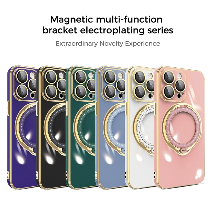 For iPhone 15 Pro Max Multifunction Electroplating MagSafe Holder Phone Case(Dark Purple)