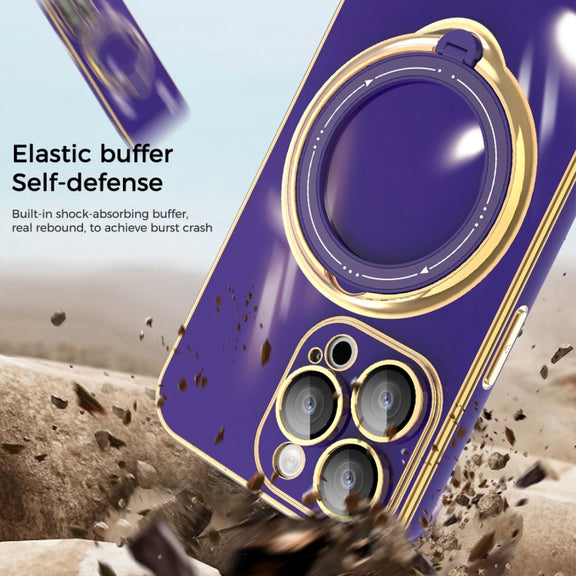For iPhone 15 Pro Max Multifunction Electroplating MagSafe Holder Phone Case(Dark Purple)