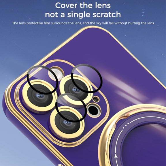 For iPhone 15 Pro Max Multifunction Electroplating MagSafe Holder Phone Case(Dark Purple)