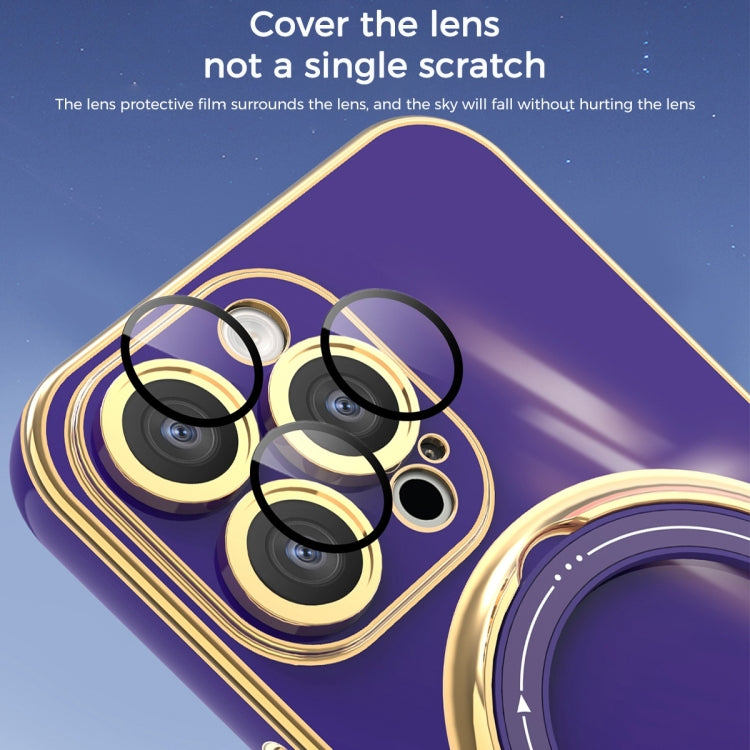 For iPhone 15 Pro Max Multifunction Electroplating MagSafe Holder Phone Case(Dark Purple)