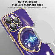 For iPhone 15 Pro Max Multifunction Electroplating MagSafe Holder Phone Case(Dark Purple)