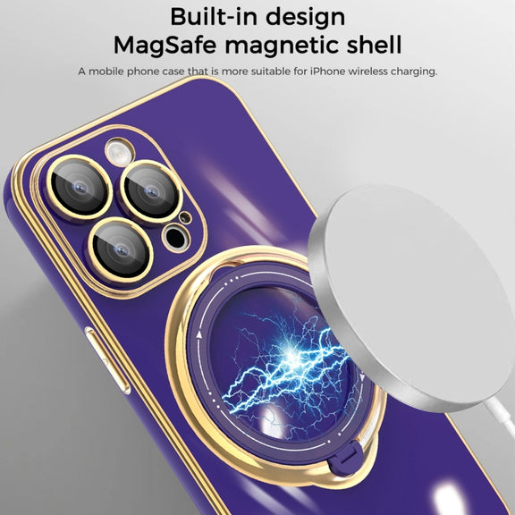 For iPhone 15 Pro Max Multifunction Electroplating MagSafe Holder Phone Case(Dark Purple)